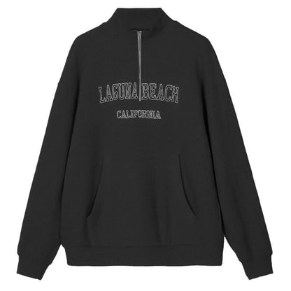 Casual Spring Women Pullover Sweatshirt Letter Graphic Embroidery Zipper Pullover Baggy - Wanita Store