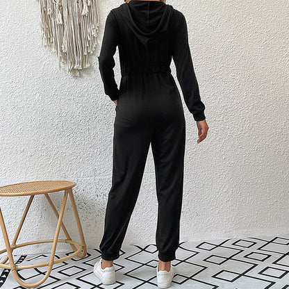 Women Clothing Autumn Winter Hooded Long Sleeved Zipper Hoodie Casual Sports Jumpsuit - Wanita Store