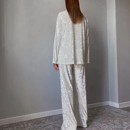 Women Clothing Early Spring Long Sleeve Loose Drooping Top Wide Leg Trousers Homewear Casual Lazy Blazer Suit Set - Wanita Store