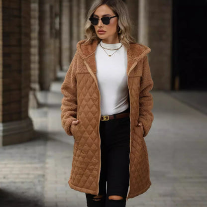 Autumn Winter Women Clothing Loose Hooded Zipper Plush Coat Coat - Wanita Store