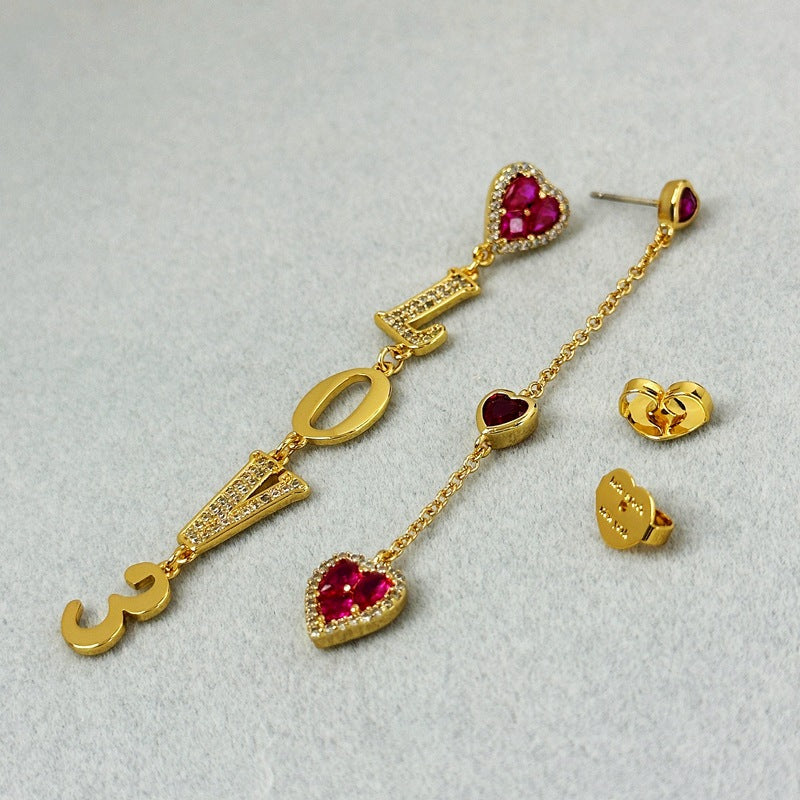 Special Interest Design Asymmetric Love Zircon Earrings Romantic Aura Sweet High Grade Earrings - Wanita Store
