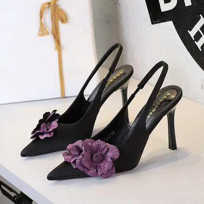 Cocktail Hollow Out Cutout out Back Strap Pointed Stiletto Heel High Heels Color Blocking Floral Women Shoes Shallow Mouth Pumps - Wanita Store