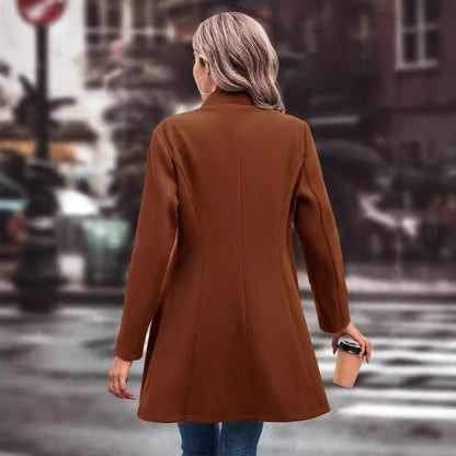 Women Clothing Fall Winter Lapels Slim Fit Wool Solid Color Coat - Wanita Store