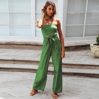 Casual Fashion Set Sexy Backless Slim Fit Jumpsuit Straight Leg Trousers Set Spring Summer New - Wanita Store