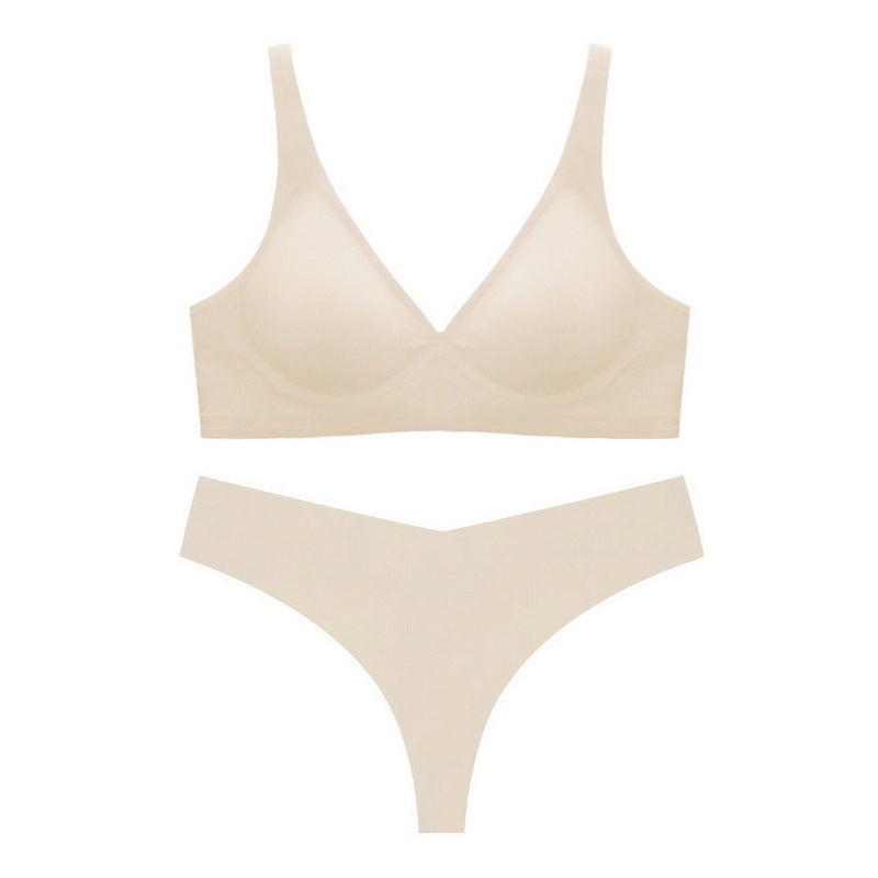 Seamless Thin Underwear Wireless Comfortable Soft Support Sexy V Shaped Bra T Back Set Women