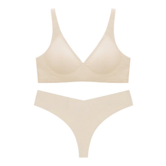 Seamless Thin Underwear Wireless Comfortable Soft Support Sexy V Shaped Bra T Back Set Women