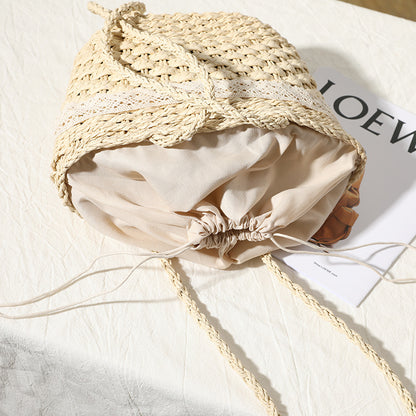 Straw Bag Lace Bow Woven Bag Fairy Seaside Vacation Beach Bag Women Bag - Wanita Store
