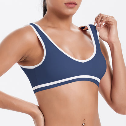 Tight Nude Feel Contrast Color Sports Back Shaping Women Backless Yoga Bra Tennis Workout Clothes Outer Wear Sports Top - Wanita Store