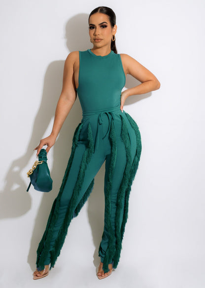 Women Clothing Two Piece Set Tassel Trousers Sleeveless Casual Suit Lace Summer Sexy - Wanita Store
