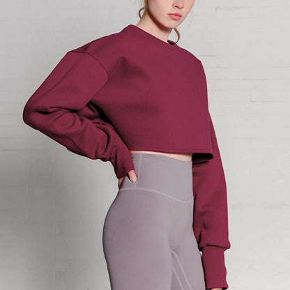 Cropped Cropped Hoodie Women Clothing Fleece Lined Pullover Long Sleeve Yoga Fitness Sports Coat - Wanita Store