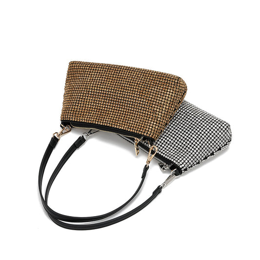 Rhinestone Bag Women Dinner Bag Full Diamond Portable Underarm Bag Diamond Embedded High Grade One Shoulder Crossbody - Wanita Store