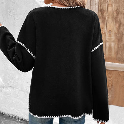 Autumn Winter Women Clothing Loose Color Matching Polar Fleece Jacket Women - Wanita Store