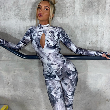 Women Autumn Winter Chest Cutout out Long Sleeve Backless Jumpsuit Jumpsuit Women - Wanita Store