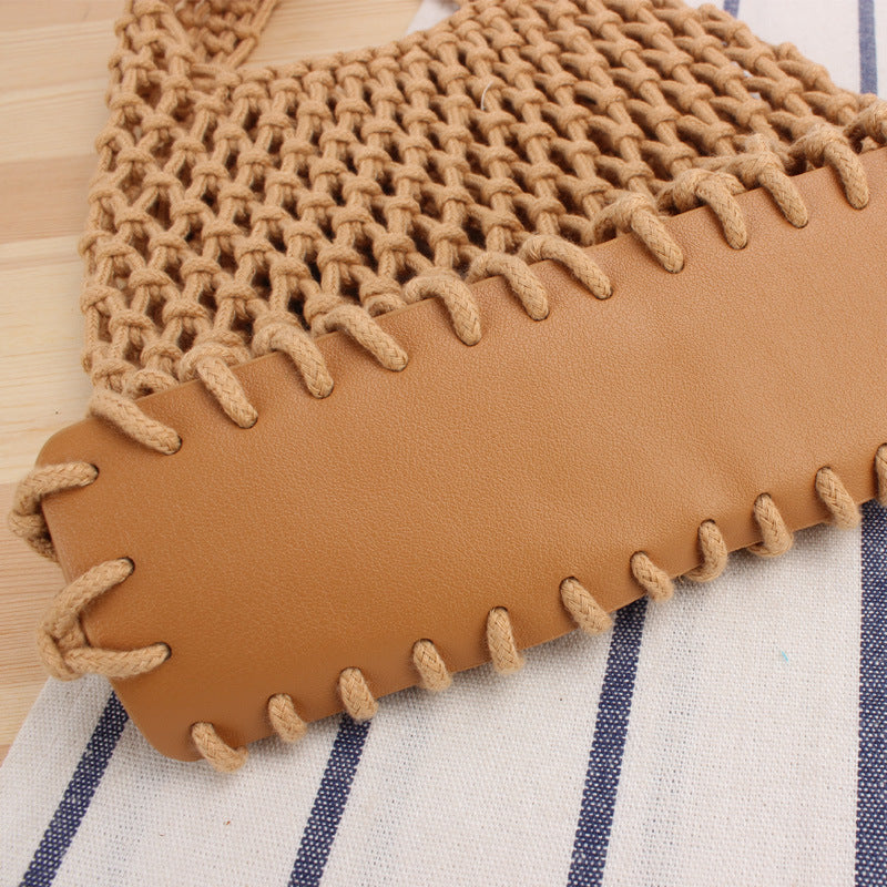 Macaron Cotton String Handmade Hollow Out Cutout Handbag South Korea tagram Bag Beach Woven Bag