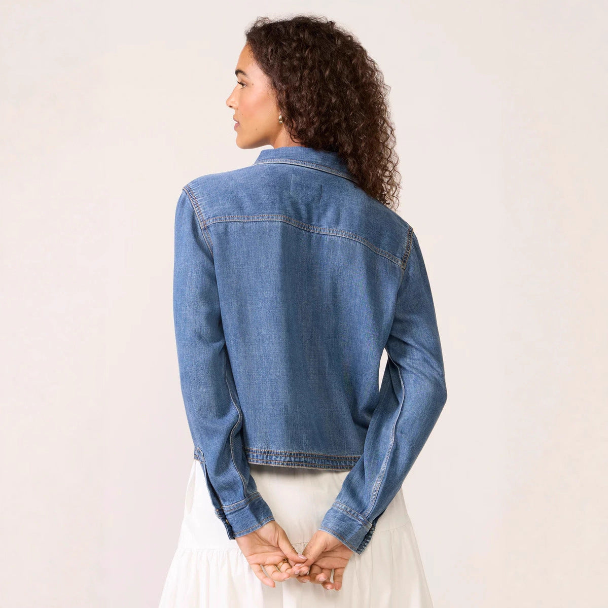 Women Clothing Casual Polo Collar V neck Pullover Denim Shirt - Wanita Store