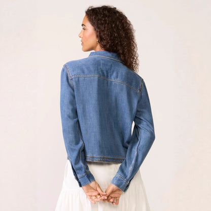 Women Clothing Casual Polo Collar V neck Pullover Denim Shirt - Wanita Store