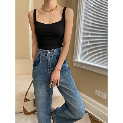 Comes With Chest Pad French Square Collar Wide Shoulder Strap Cover Supernumerary Breast Sling Beautiful Vest Spring Summer - Wanita Store