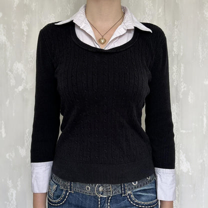 Sexy Faux Two Piece Long Sleeved Sweater Woolen Women Clothing Autumn - Wanita Store