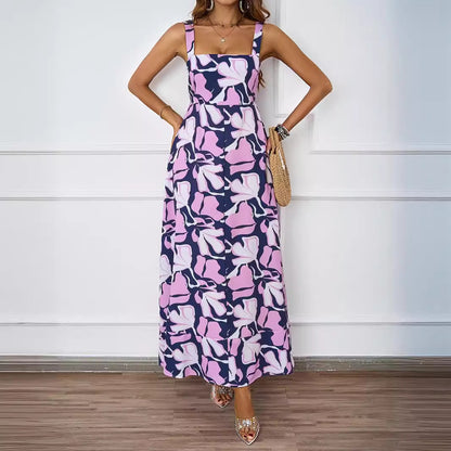 Vestido de verano casual con tirantes para mujer, elegante, línea A, estampado floral