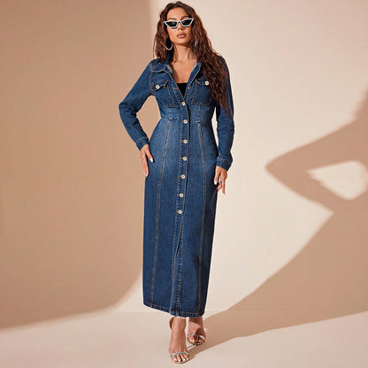 Women Clothing Denim Button Cardigan Coat Dress - Wanita Store