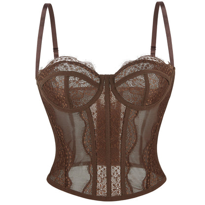 Sexy Lace Camisole Women Summer Outerwear Top Bra with Braces Breast Pad Tube Top - Wanita Store