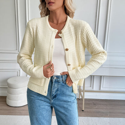 Autumn Winter Casual Korean Metal Button Cardigan Solid Color Sweater Coat for Women - Wanita Store