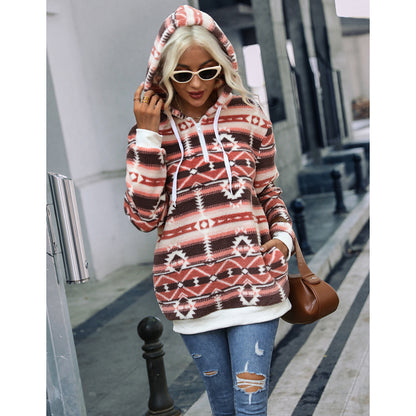 Casual Women's Autumn Clothing Pullover Hooded Fleece Lined Long Sleeve Loose Christmas Pattern Printed Zipper - Wanita Store