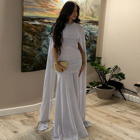 Autumn Winter Women Clothing Waist Controlled Sheath Pleated Ribbon Solid Color Dress