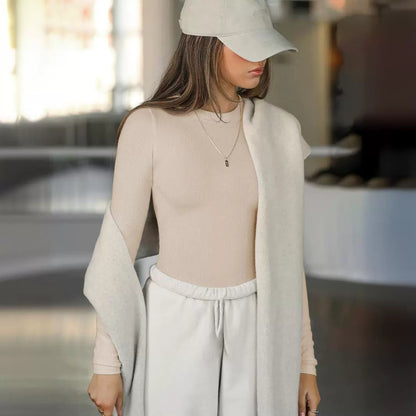 Clothes Thread Double Layer Round Neck Long Sleeved T shirt Women Outer Wear Slim Fit Shoulder Sexy Top Sexy - Wanita Store