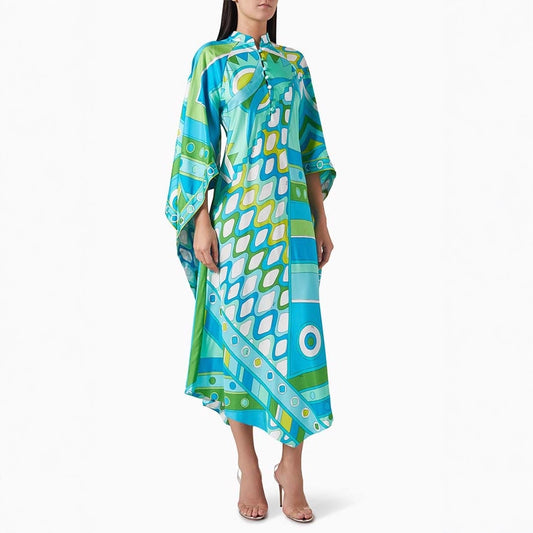 Autumn Winter Positioning Printing Long Sleeve Stand Collar Dress Loose Party Dress