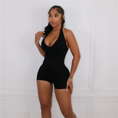 Summer Women Clothing Sexy Casual Low Collar Halter High Waist Tight Backless Romper for Women - Wanita Store