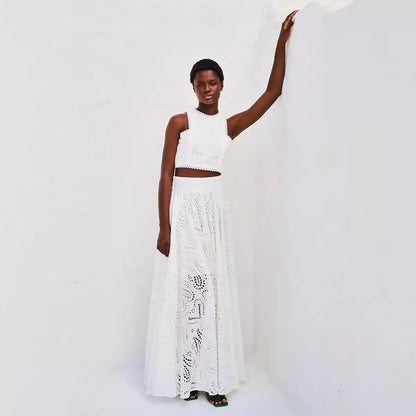 Spring Summer Sleeveless Long Skirt Pocket Set Casual Vacation Loose Two Piece Set Women - Wanita Store