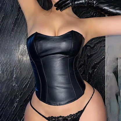 Summer Tube Top Cinched Waist Slim Sexy Women Faux Leather Vest Women Tube Top - Wanita Store