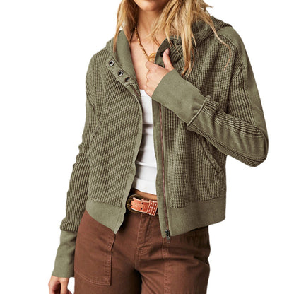 Fall Winter Patchwork Sweatshirt Women Clothing Hooded Long Sleeve Loose Lazy Zipper Hooded Sweatshirt - Wanita Store