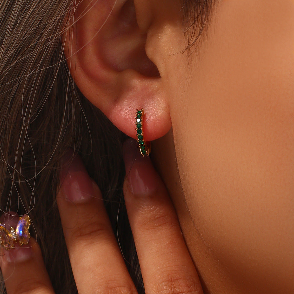 Stylish Simple Personality Ear Hoop Jewelry Stainless Steel Plated 18K Mini Ear Clip Fine Zircon Embedded Earrings Accessories - Wanita Store