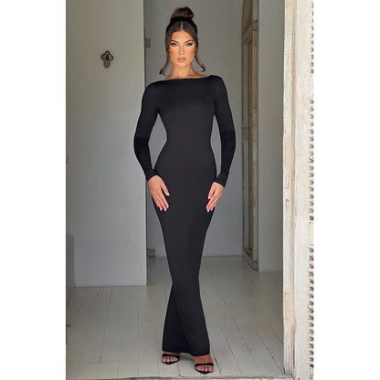 Slim Fit Long Sleeve Backless Sexy Hip Bag Dress - Wanita Store