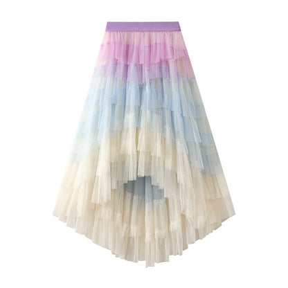 Irregular Asymmetric Tiered Dress High Waist Mesh Skirt Pettiskirt Women Gauze Skirt Fairy Dress - Wanita Store