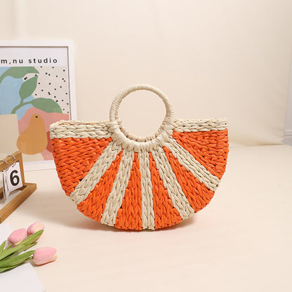 Woven Bag Semicircle Straw Bag Handbag Vacation Beach Bag Women Bag - Wanita Store