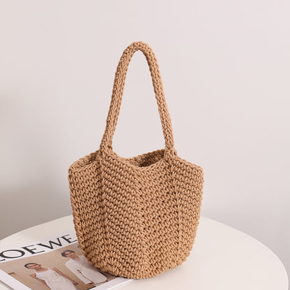 South Korea Vintage Shoulder Cotton Thread Woven Bag Crochet Handbag Straw Bag Vacation Beach Bag - Wanita Store