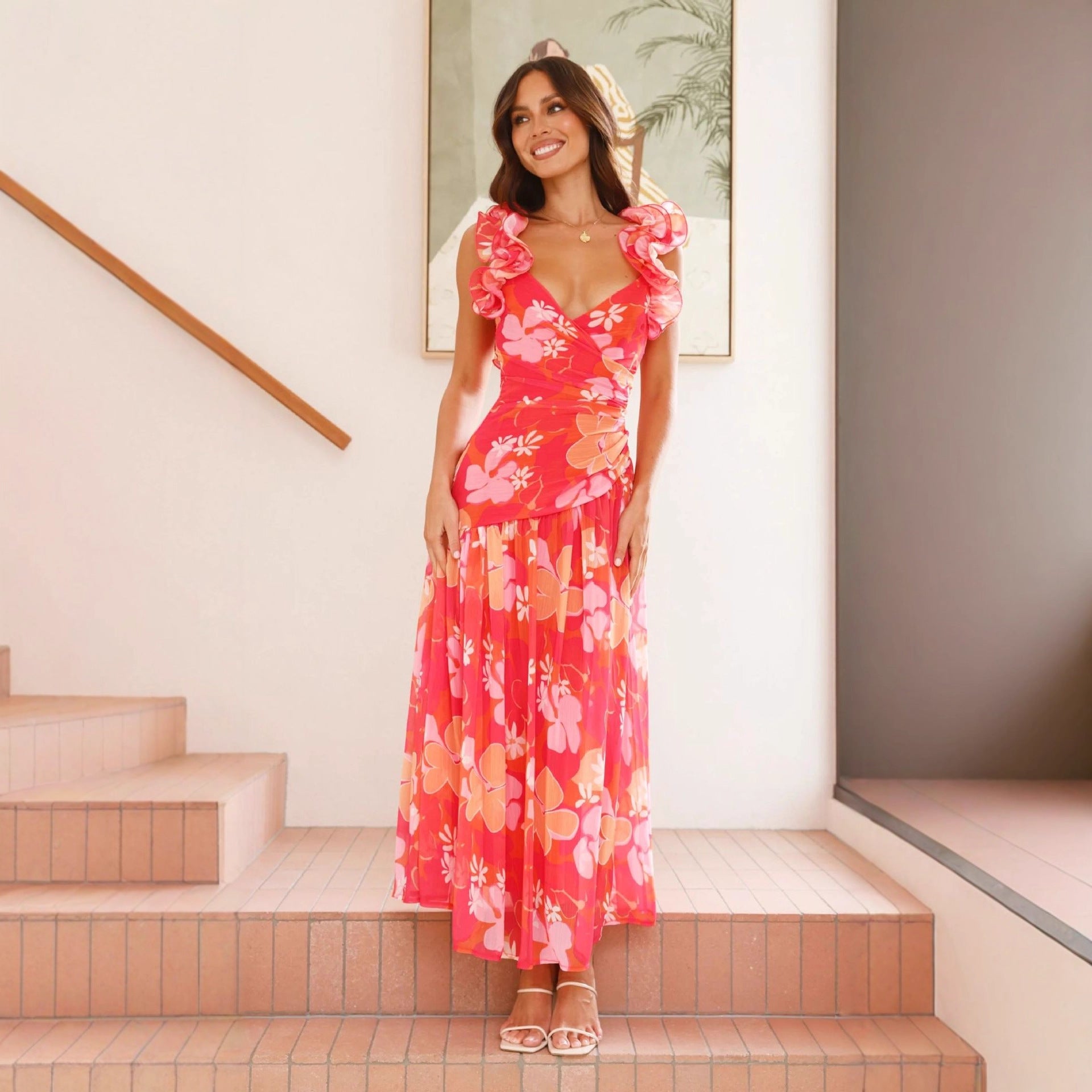 Red floral print