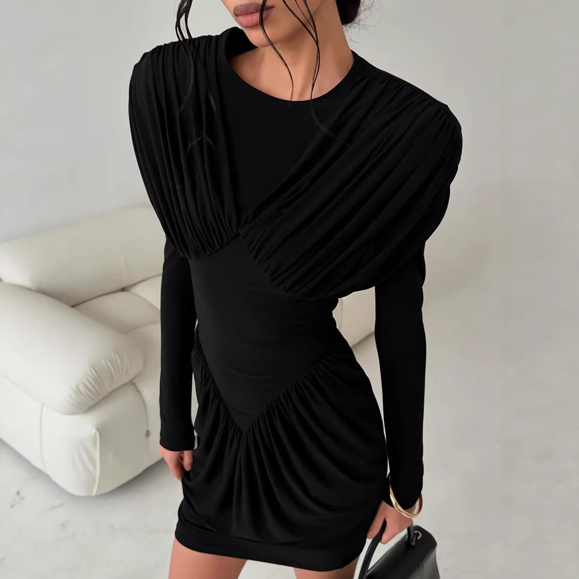 Robe noire élégante de niche, taille ajustée, pour femme, printemps