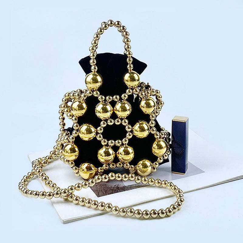 Summer Niche Hand Carrying Metal Beaded Bucket Bag Women Trendy Unique Shoulder Bag High Sense