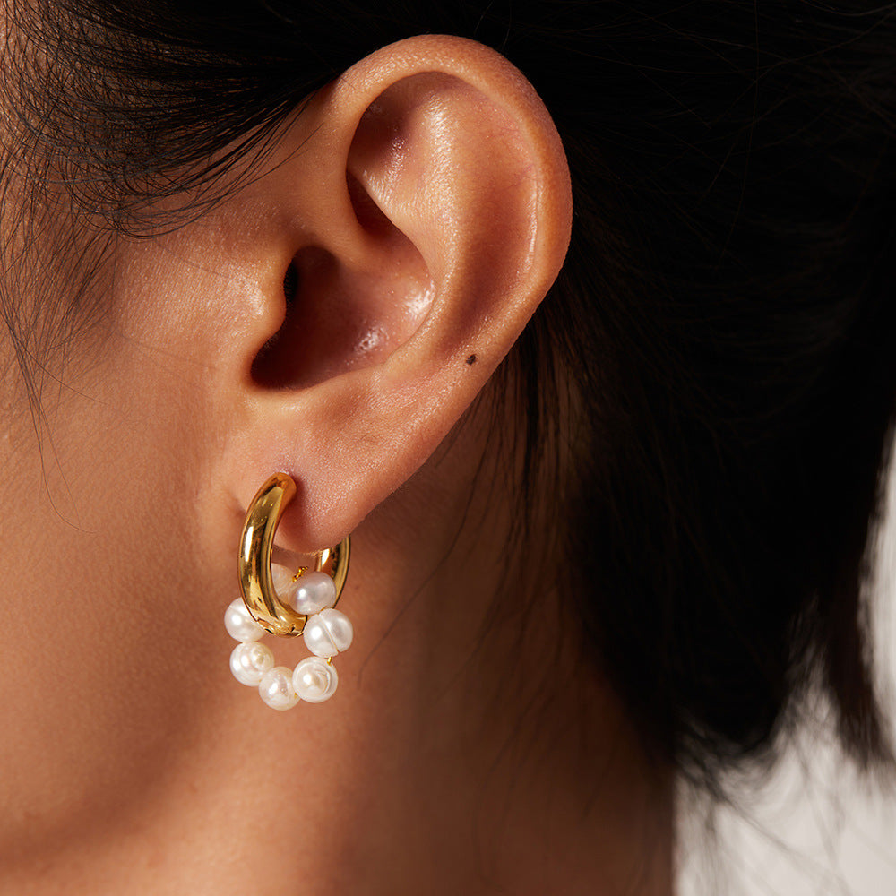 Earrings Wearring 18K Gold Plated Asymmetric Natural Fresh Water Pearl Embellished Ear Ring Earrings Jewelry Accessories - Wanita Store