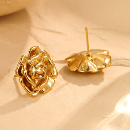 Rose Stainless Steel Studs Exquisite Refined Grace Niche 18K Gold Plating Earrings - Wanita Store