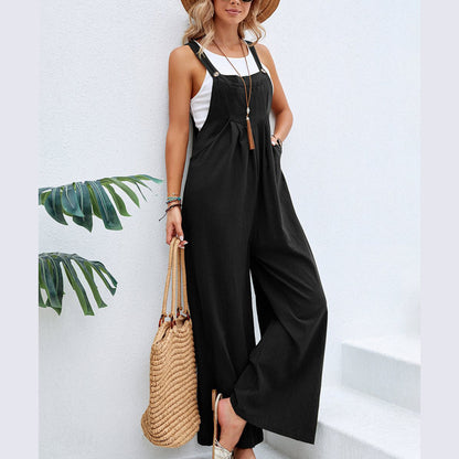 Women Clothing Popular Solid Color Casual Suspender Trousers - Wanita Store