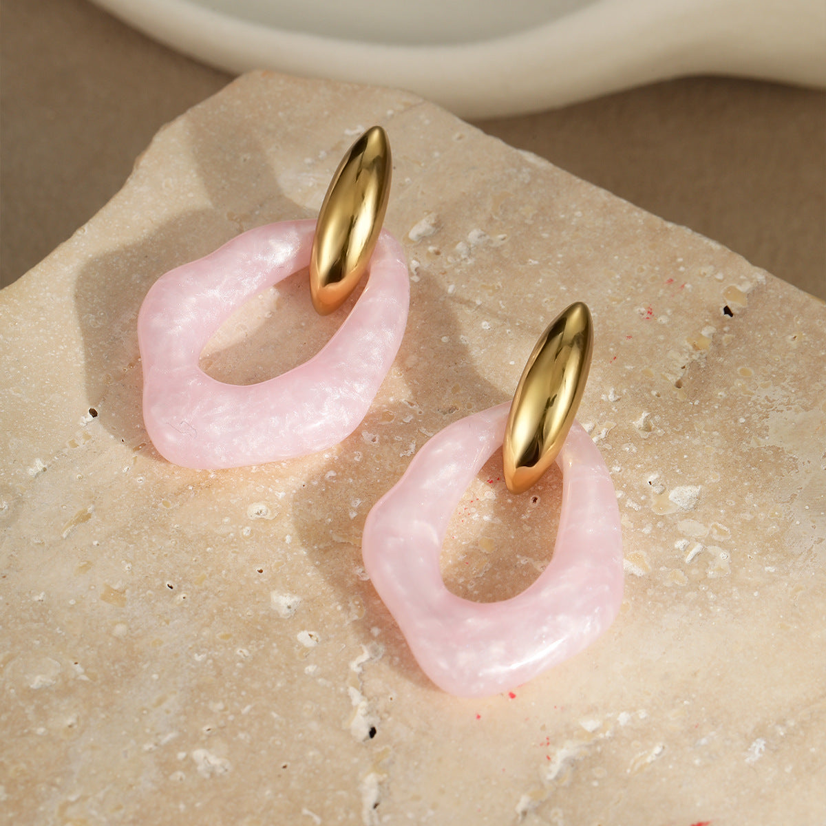 Macaron Color Resin Stainless Steel Gold Plated Earrings Cute Simple High Sense Ear Rings - Wanita Store