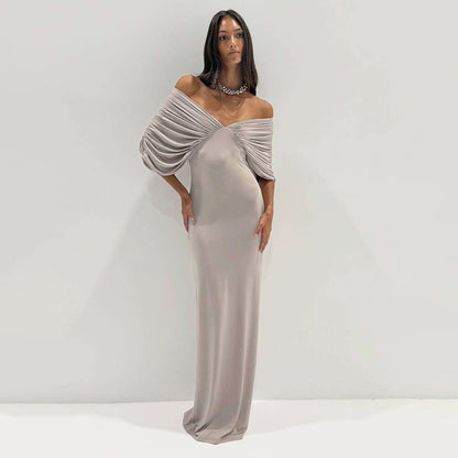 Ropa de mujer de primavera, sexy, hombros descubiertos, manga delgada, color sólido, vestido maxi para mujer