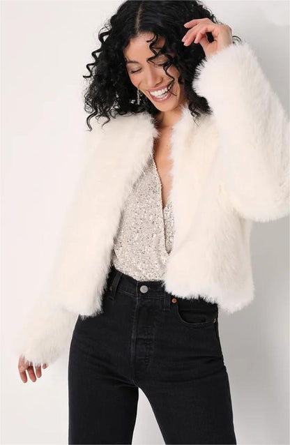 Autumn Winter Toka Crew Neck Coat Faux Fur Overcoat Young Overcoat Short Faux Fur Overcoat - Wanita Store