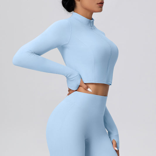 Zipper Outdoor Running Sports Yoga Jacket Slimming Workout Long Sleeve Coat Girls Quick Drying Yoga Clothes Women - Wanita Store