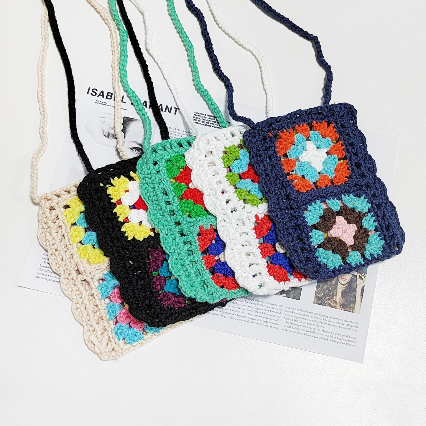 Handmade Knitting Wool Crochet Internet Celebrity Ethnic Mobile Phone Bag Mixed Color Random One-Piece Crossbody Bag